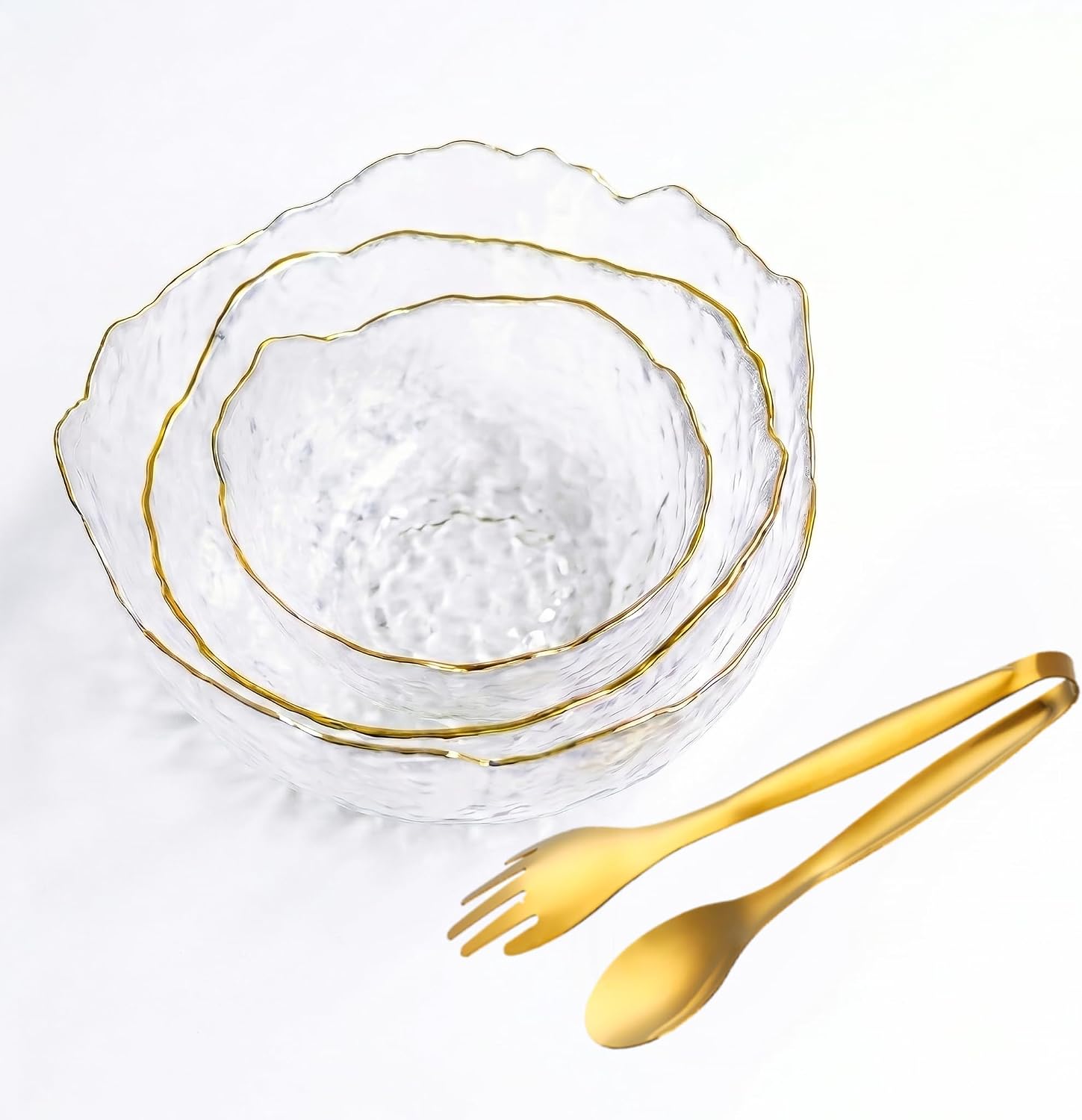 Dim Sum Basket - Große Glasschüssel mit Goldrand, Klare Servierschüssel